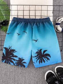 SHEIN Leap Crew 1 Pc Teenboy's Palm Tree Printed Beach Shorts;Spring Wear; Teen Boys' Clothing; Teen Boy' Jackets, Spring Back To School - Multicolor - View 2
