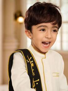 SHEIN Young Boy Embroidered Design Pocket Long Sleeve Button Half Placket Shirt - Black - View 1