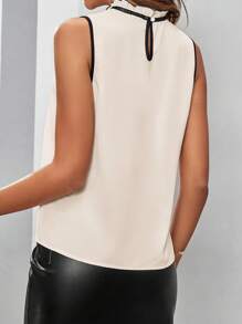 SHEIN Clasi Áo cánh không tay buộc cổ ren tương phản thanh lịch cho nữ - Màu be - Xem 2
