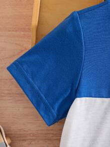SHEIN Young Boy Simple Solid Color Patchwork Round Neck Short Sleeve Casual T-Shirt