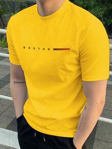 Manfinity Homme تيشيرت كاجوال رجالي بطباعة حرفية ب...