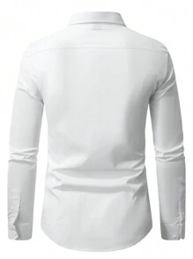 Manfinity Homme Men Solid Color Patchwork Front Button Long Sleeve Pocket Casual Shirt, Fall - White - View 2
