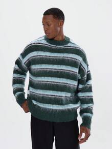 Musero Fluffy Knit Mohair Contrast Striped Crewneck Jumper SPRING SUMMER - Multicolor - View 1