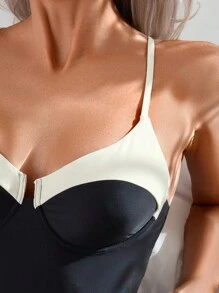 Swim Chiccia Đồ bơi liền thân dây mảnh gợi cảm, mềm mại, đệm cúp dành cho nữ, dây chéo có thể điều chỉnh, thiết kế khối màu, đồ đi biển cho kỳ nghỉ hè ở bãi biển - Nhiều màu - Xem 5