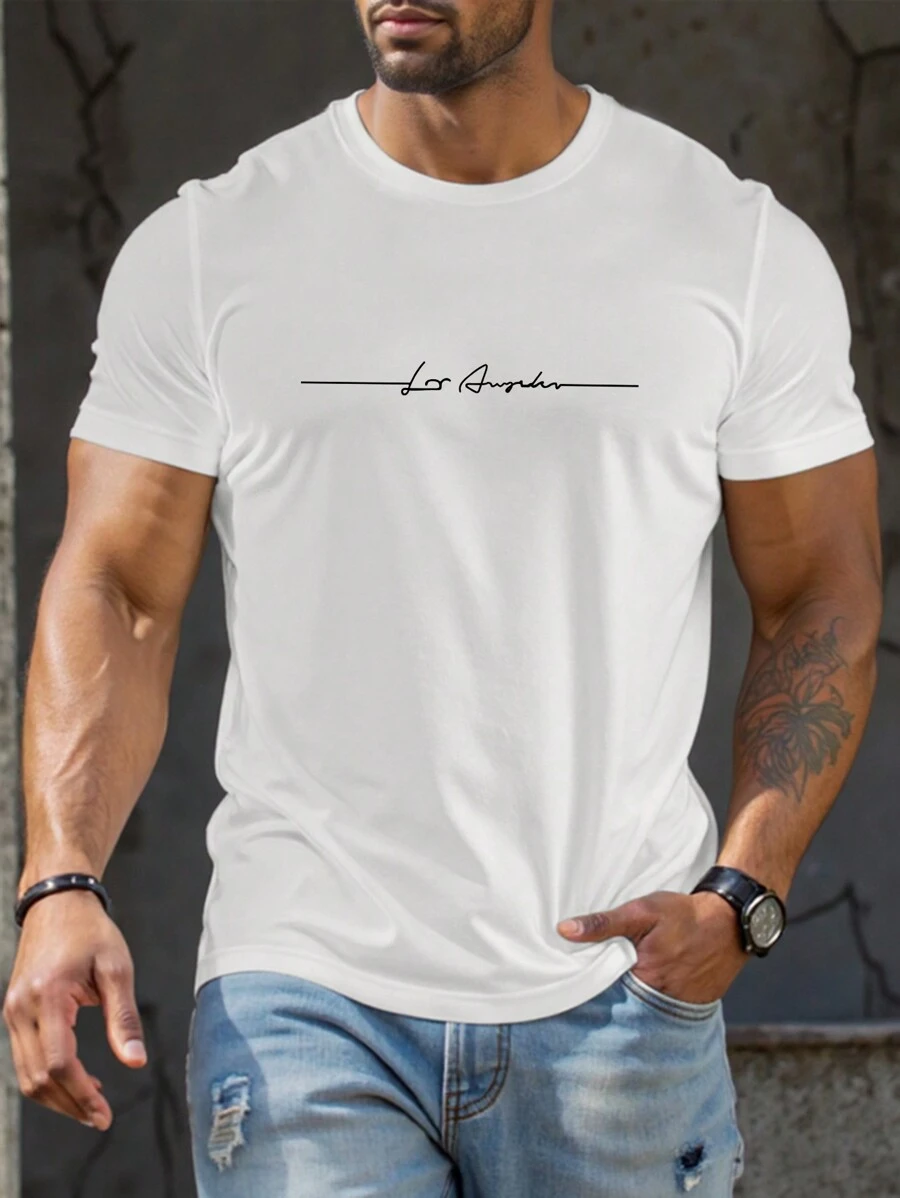 Manfinity Homme Plus Size Men's Simple Letter Graphic Solid Color Casual Tee, Everyday Wear - White - View 1