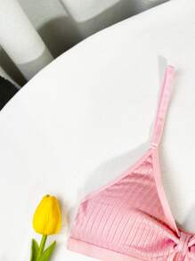 Bralette casual de unicolor con detalle trenzado y calado para niñas adolescentes