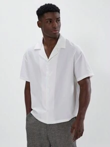 Musero Oversized Short Sleeve Revere Collar Button Through Drop Shoulder Boxy Shirt Top Spring Summer Essentials - White - View 4