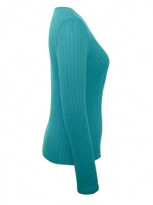 SHEIN LUNE Camiseta de cuello alto de manga larga de ajuste ceñido en color negro, elegante para usar en fiestas en invierno - Azul menta - Ver 4