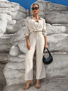 Breezaya Conjunto de 2 piezas de verano para mujer, con tejido liso - Albaricoque - Ver 6