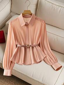 SHEIN Clasi Blusa de manga larga con botones frontales de estilo casual, para uso diario