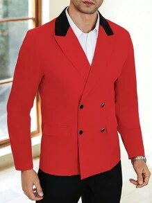 Manfinity AFTRDRK 这款男士商务通勤INS西装外套采用时尚的红色双排扣设计，领口饰有撞色图案。这款外套用途广泛，适合日常穿着，也适合婚礼、情人节和新年等特殊场合。它展现出独特的风格和活力，确保穿着者在任何场合都脱颖而出。