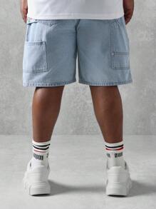 SUMWON Pantaloncini di jeans da lavoro stile carpentiere, di taglia grande, con gamba ampia e vestibilità oversize, casual estivo, con tasche oversize sul retro - Blu - Visualizzare 4