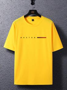 Manfinity Homme Men's Round Neck Short Sleeve Letter Print Casual T-Shirt