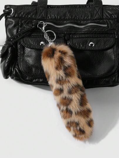 Grunge Punk 1 pièce Porte-clés et pendentif de sac design queue de léopard en fausse fourrure marron de haute qualité, style rétro Y2K mignon. Convient pour les femmes, excellent cadeau pour un usage quotidien et les fêtes