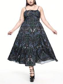 ROMWE Robe gothique foncée de style floral et imprimé de papillon, coupe ajustée en forme de A, pour le printemps/été, grande taille - Multicolore - Voir 7