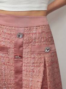 MOTF STUDIO TWEED BUTTON DECOR SKIRT,SPRING/SUMMER - Pink - View 2