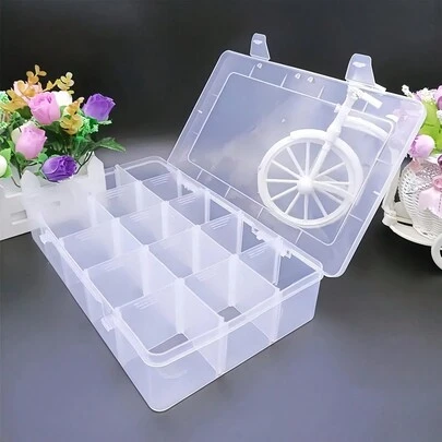SHEIN Hộp đựng đồ bằng nhựa trong suốt lớn 15 ô, hoàn hảo để đựng đồ trang sức, đồ thủ công, v.v., quà tặng cho ngày lễ tình nhân