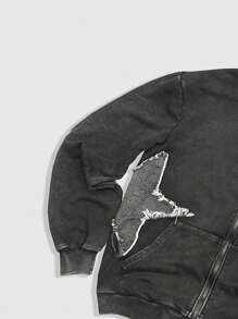 ROMWE MEN Street Life Sudadera con capucha casual para hombre de manga larga con bolsillo delantero con cremallera - Negro - Ver 4