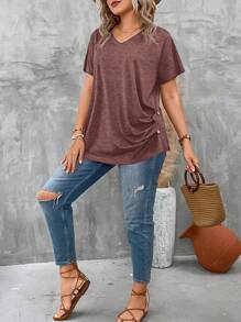 SHEIN Clasi Plus Size Simple Solid Color Casual T-Shirt For Daily Wear - Red Violet - View 5