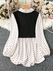 SHEIN LUNE Camisa de manga larga con estampado de lunares para mujer de talla grande, ideal para vacaciones de otoño - Multicolor - Ver 2