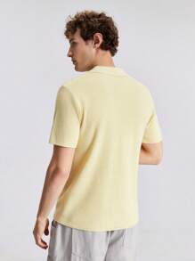 Ontre Men's Solid Color Front Button Short Sleeve Pocket Simple Casual Sweater Outing Clothes, New Styles For Spring And Summer 2025, Travel, Holiday And Commuting - Mustard Yellow - View 5