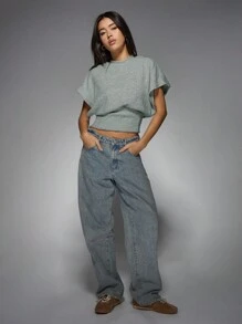 MISSGUIDED Áo crop top đan ấm áp với vai mở rộng và thiết kế thắt eo hoàn hảo cho trang phục mặc ở nhà thường ngày Thu Đông, nhiều lớp, thiết yếu cho mùa xuân hè, trang phục dạo phố cơ bản - Màu xanh Bạc hà - Xem 6