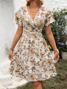 Breezaya Women's Resort Floral Print Ruffle Trim Short Sleeve Mini Dress