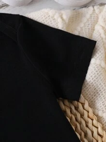 Baby Boy Gold Moon & Letter Print Bodysuit With Lighting, Simple Short Sleeve Bodysuit, Suitable For Ramadan, Spring/Summer - Black - View 8