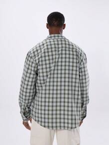Musero 格纹印花长袖纽扣宽松法兰绒衬衫上衣，春夏必备单品 - 彩色 - 查看 3