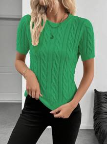 EMERY ROSE Fashionable Blogger Style Twisted Rope Design Crew Neck Knit Sweater, Versatile For Autumn/Winter - Green - View 8