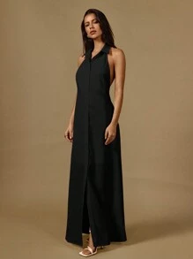 Poéselle 女士纯色无袖简约长款休闲连衣裙，日常穿着