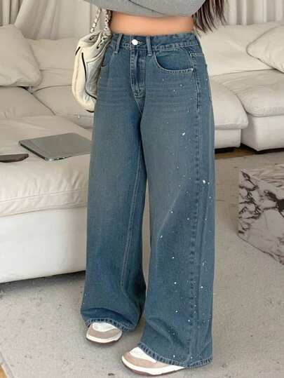 Dazy Petite Plus Loose Straight Sequined Denim Jeans, Long Leg, All Season