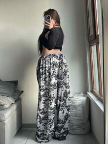 SHEIN EZwear 大码女式抽绳腰宽松迷彩印花休闲运动裤 - 彩色 - 查看 2