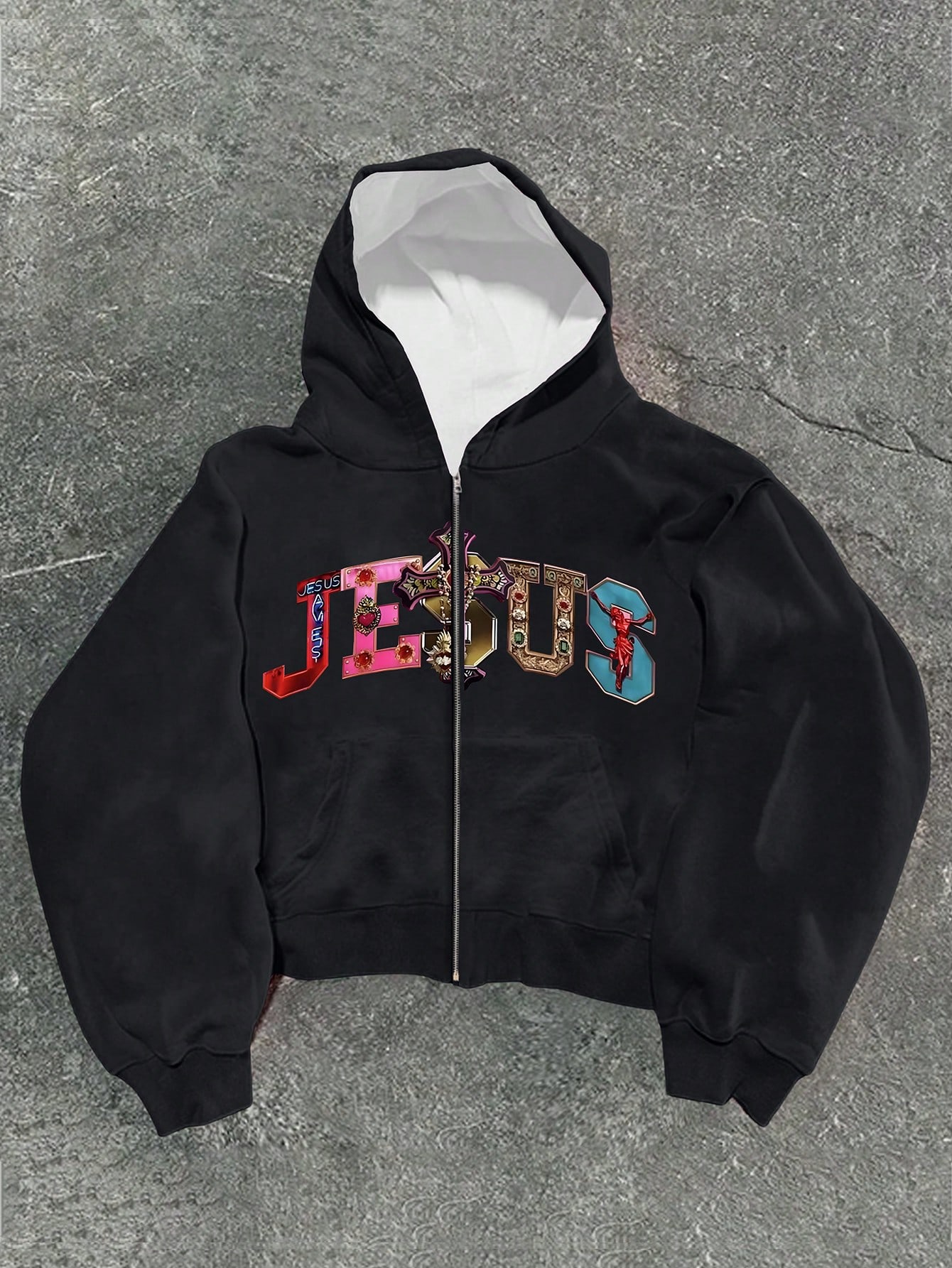 Manfinity Dauomo Men's Cross & Letter Print Zip Up Hoodie