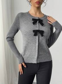 SHEIN Privé 女士杏色蝴蝶结前襟长袖开衫