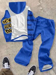 SHEIN Tween Boys' Casual Loose Fit Hoodie And Sweatpants 2 Pieces Set