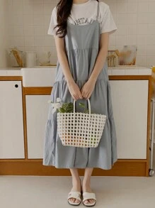 DAZY Women Loose Solid Color Spaghetti Strap Dress, Light Blue, Spring/Summer Milkmaid Dress - Baby Blue - View 7