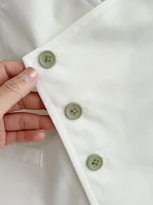 2pcs Toddler Boys Casual Set - Front Button Short Sleeve Top And Shorts - White - View 5