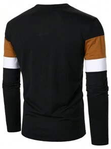 Manfinity Homme 男士休闲长袖 T 恤，简约设计，适合日常穿着 - 彩色 - 查看 3