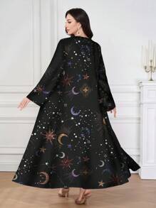 Al Najma Casual Long Sleeve Abaiya Robe With Minimalist Graphic Details, Abayas,Modest - Multicolor - View 1