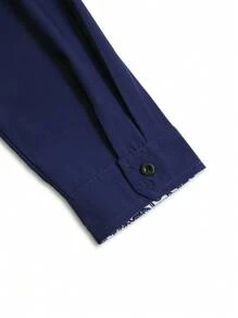 Manfinity Homme Plus Size Men's Patchwork Floral Print Long Sleeve Casual Shirt, Fall - Blue - View 6