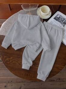 2 piezas Conjunto deportivo informal de estilo académico para niño pequeño, adecuado para otoño e invierno - Gris - Ver 3