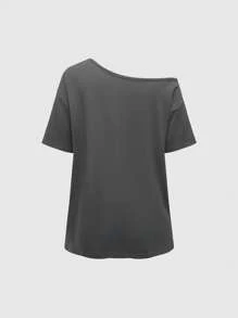 ROMWE Goth Plus Size Oversized Cat Print Asymmetrical Neck Drop Shoulder Short Sleeve T-Shirt