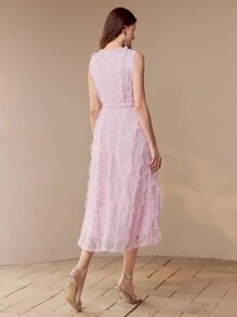 MOTF PREMIUM SEQUIN CONTRAST MESH DRESS - Pink - View 6