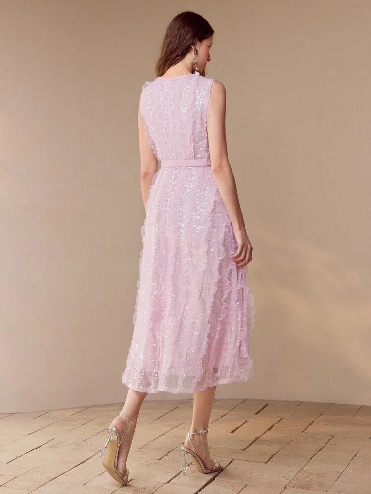 SEQUIN CONTRAST MESH DRESS