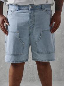 SUMWON Pantaloncini di jeans da lavoro stile carpentiere, di taglia grande, con gamba ampia e vestibilità oversize, casual estivo, con tasche oversize sul retro - Blu - Visualizzare 6