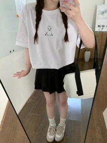 DAZY Women's Crew Neck Solid Color Cartoon Animal Print Short Sleeve T-Shirt Oversized T-Shirt - White - View 7