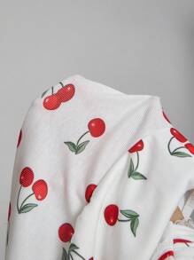 SHEIN MOD 大码蕾丝前缝樱桃可爱背心、野餐背心、度假背心、春季女装、白色背景樱桃与蝴蝶结装饰短款夏季背心 - 彩色 - 查看 5