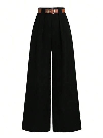 SHEIN LUNE Plus Size Women Minimalist Style Commuter Pants, Simple Fashion Casual Daily Wear Graduation,Back To School,Teacher Outfits For Women Winter Fall Autumn