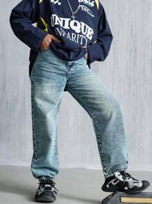 Jeansy dla chłopców w kolorze niebieskim, dopasowane, z prostymi nogawkami, w stylu casual